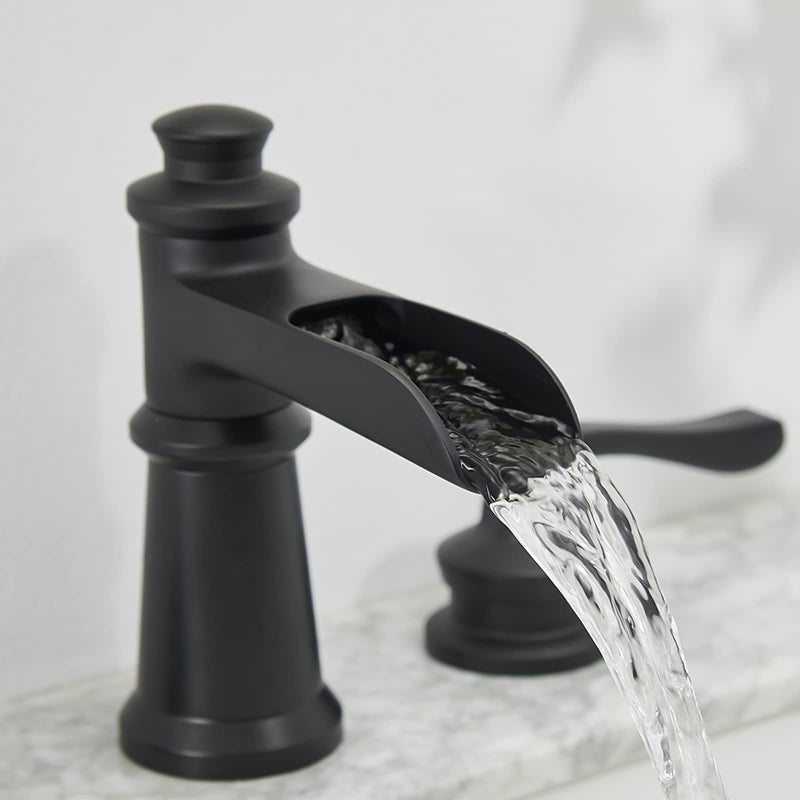Homevacious Black Waterfall Bathroom Faucet 8 Inch Widespread Bathroom Faucet 2-Handle Farmhouse 3 Holes Vanity Faucets with Pop Up Drain Assembly Overflow and Supply Line Mixer Tap by Homevacious - Image 5